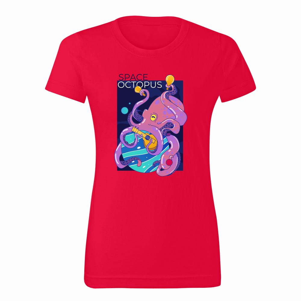 Space Octopus koszulka damska kolor czerwony