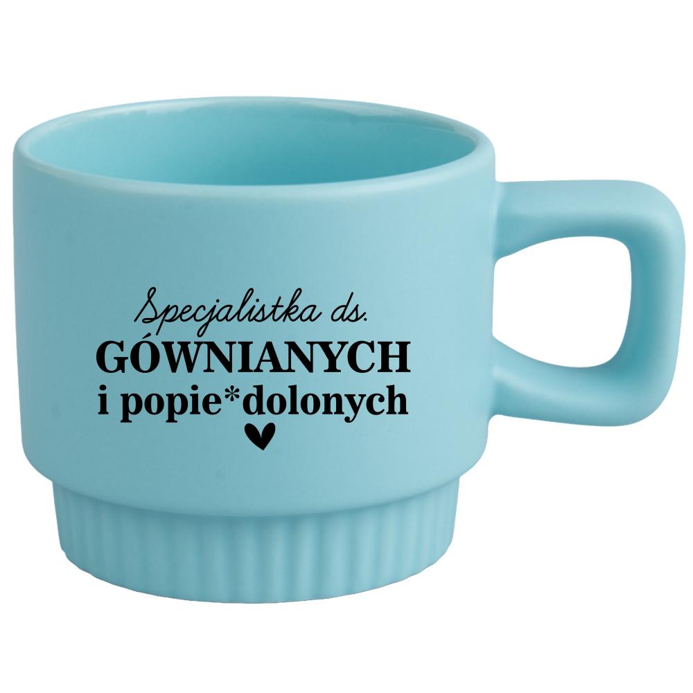 Specjalistka ds. gównianych i popie*dolonych kubek ryflowany niebieski kolor biały