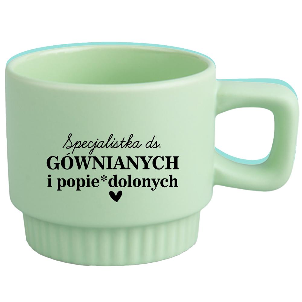 Specjalistka ds. gównianych i popie*dolonych kubek ryflowany zielony kolor żółty matowy