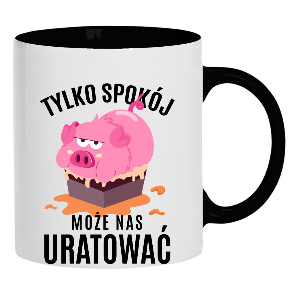 Spokój może nas uratować kubek ucho kolor kolor czarnyy