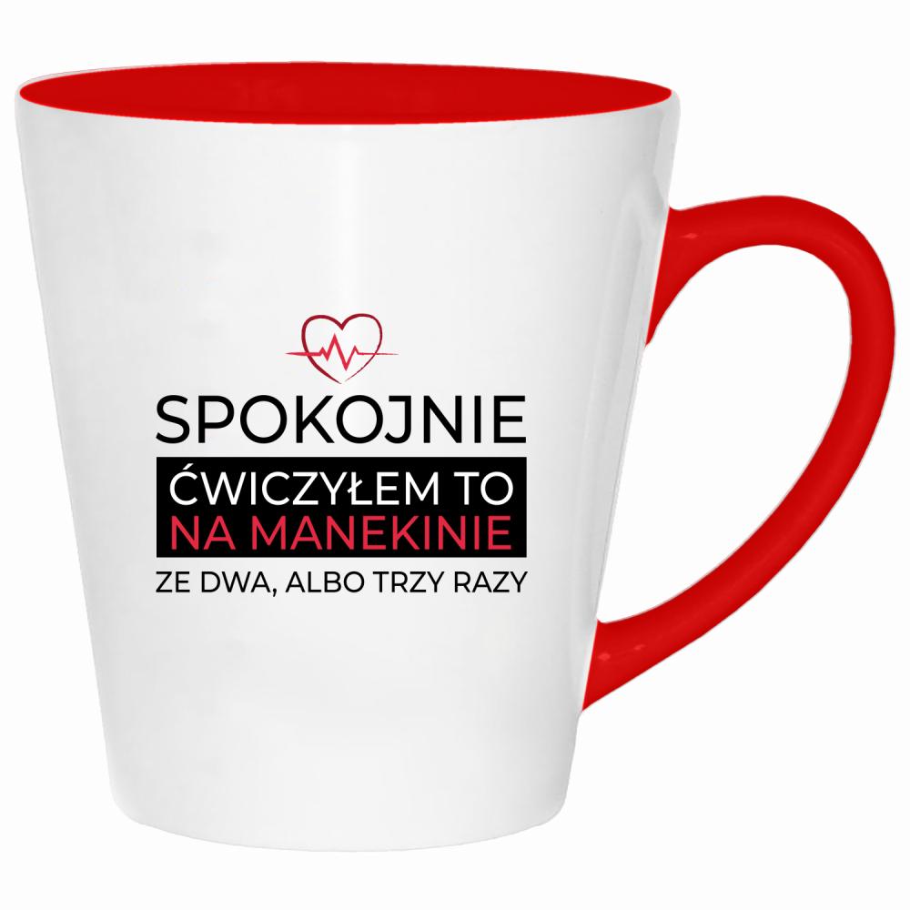 Spokojnie, ćwiczyłem to na manekinie. kubek latte kolor czerwony latte