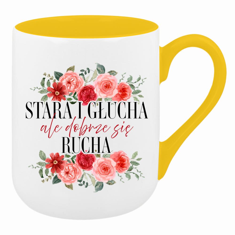 Stara i głucha, ale dobrze się rucha kubek coffee kolor żółty