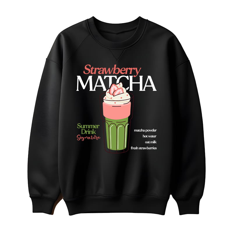 STRAWBERRY MATCHA bluza damska bez kaptura kolor czarny