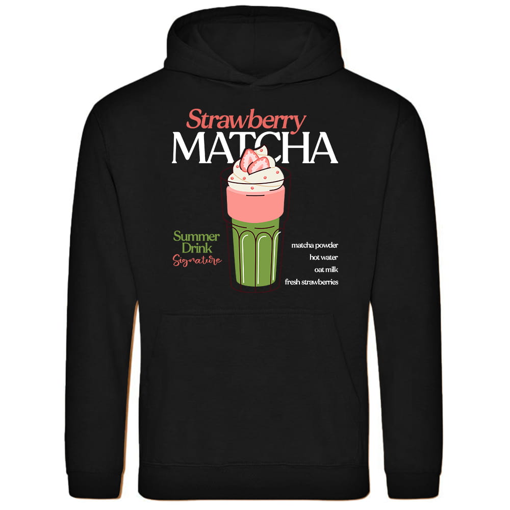 STRAWBERRY MATCHA bluza damska z kapturem kolor czarny
