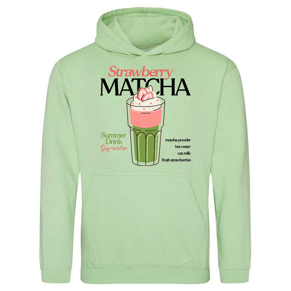 STRAWBERRY MATCHA bluza damska z kapturem kolor pistachio green