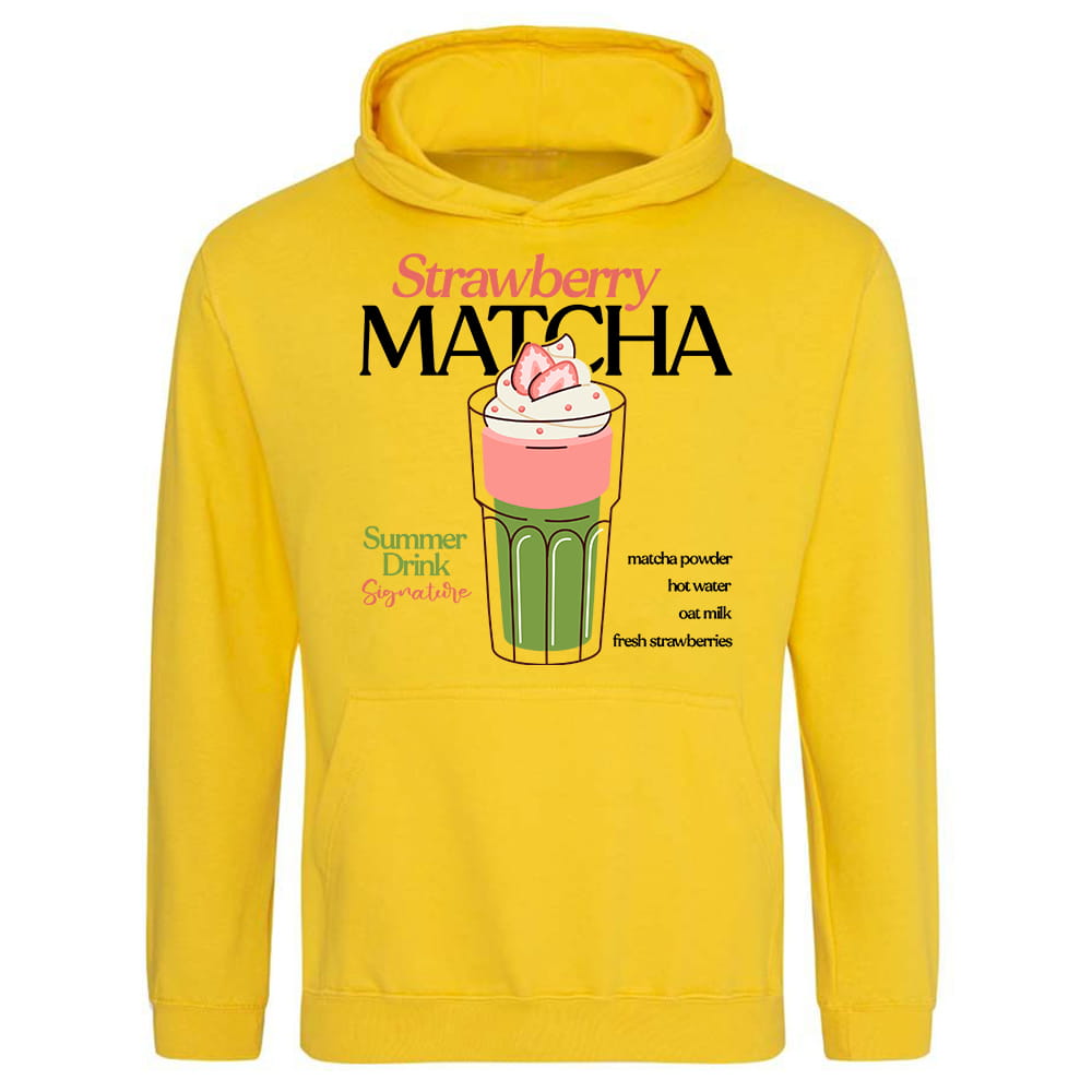 STRAWBERRY MATCHA bluza damska z kapturem kolor sun yellow