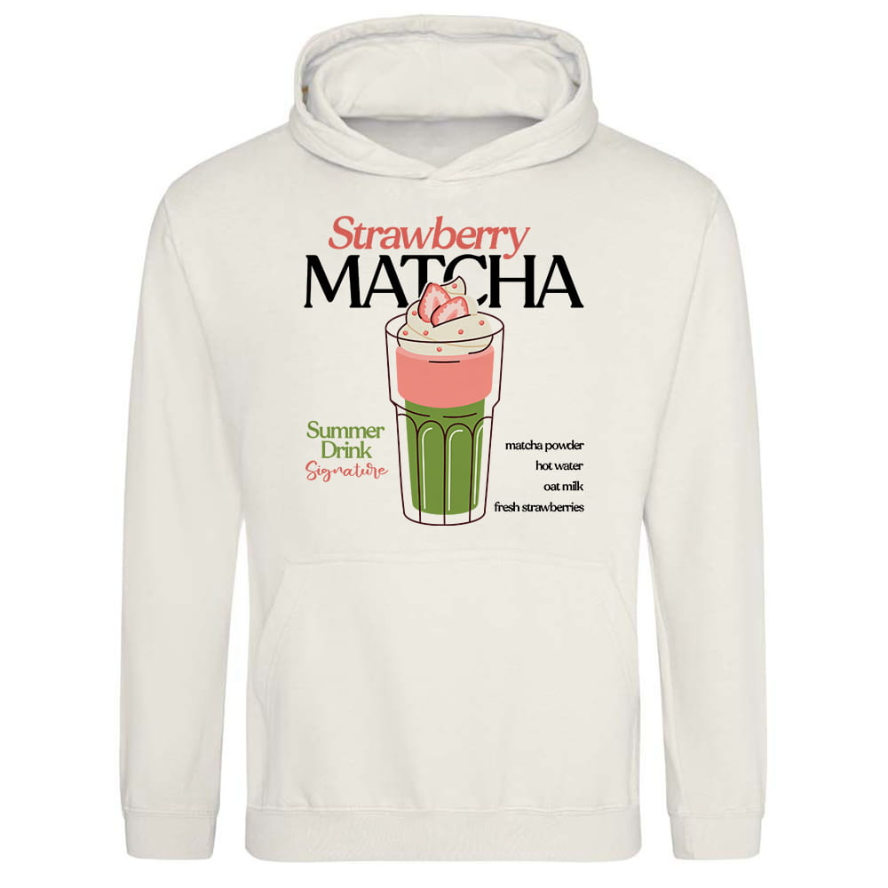 STRAWBERRY MATCHA bluza damska z kapturem kolor vanilla milkshake