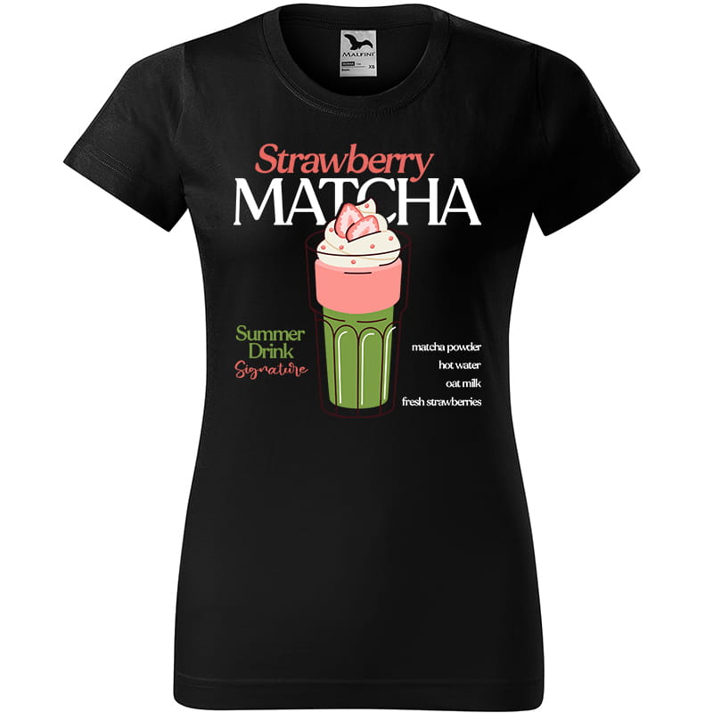 STRAWBERRY MATCHA koszulka damska kolor czarny