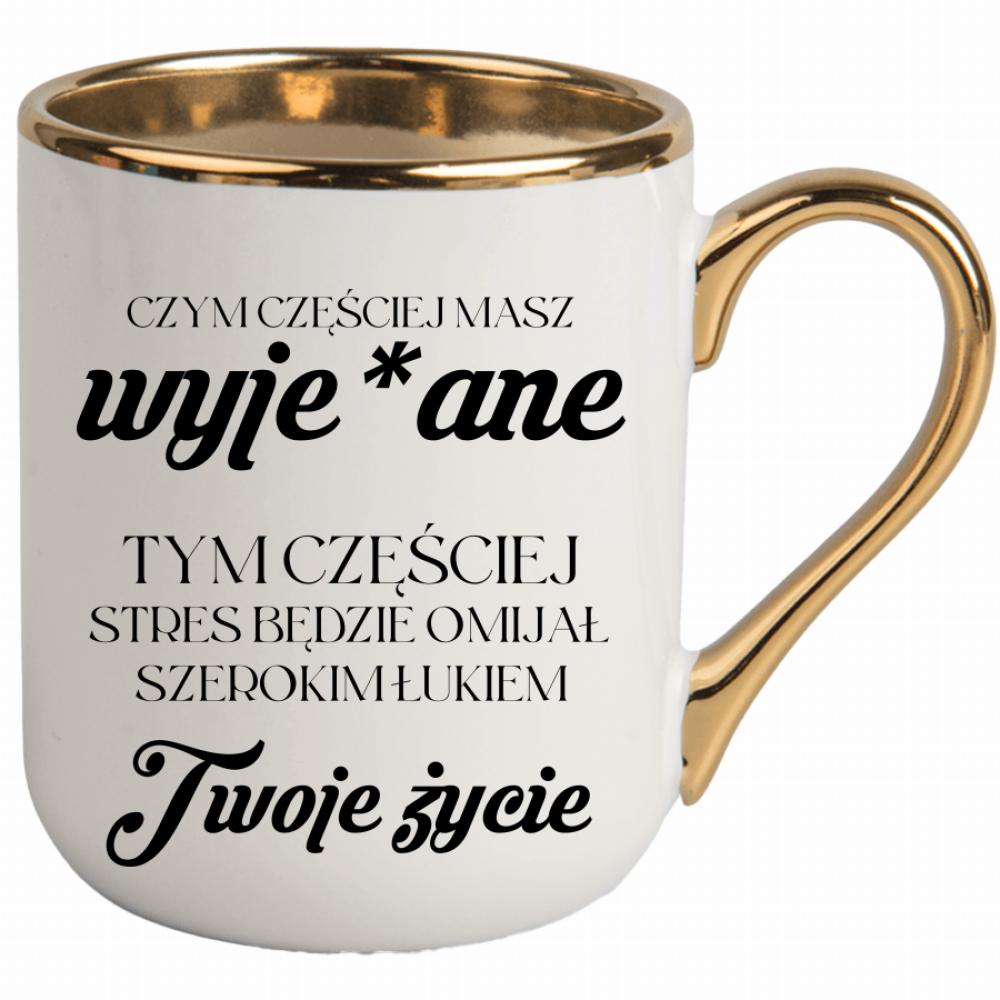 Stres będzie omijał Twoje życie kubek elegant biały kolor zielony