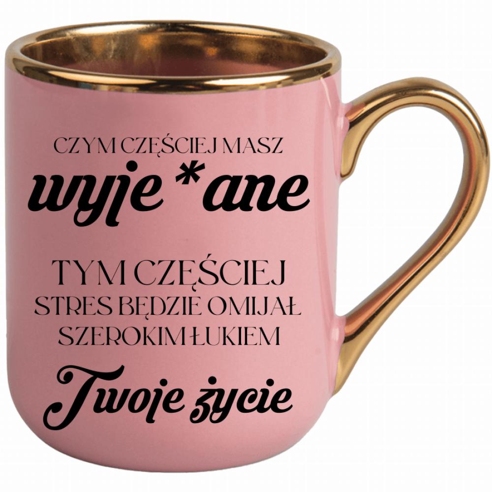 Stres będzie omijał Twoje życie kubek elegant różowy kolor miętowo zielony