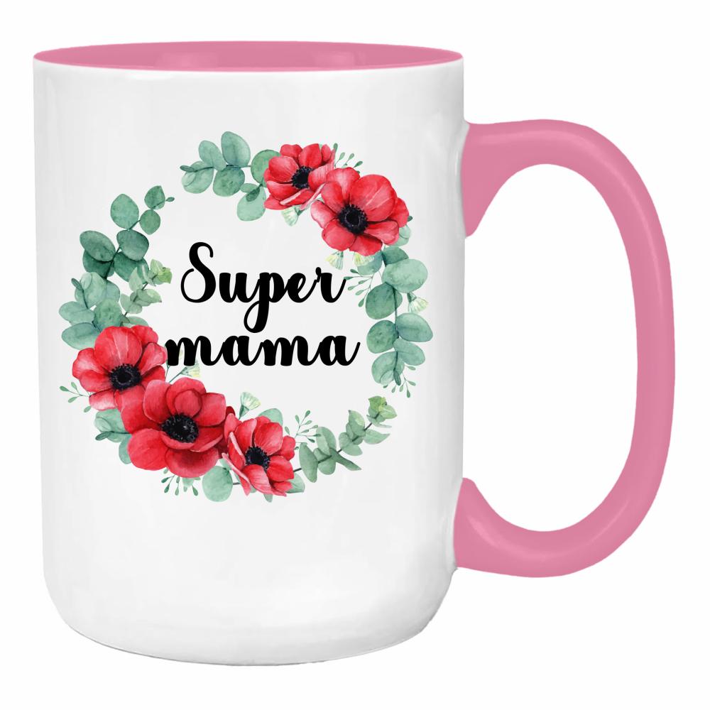 Super Mama 4 duży kubek ucho kolor kolor różowy