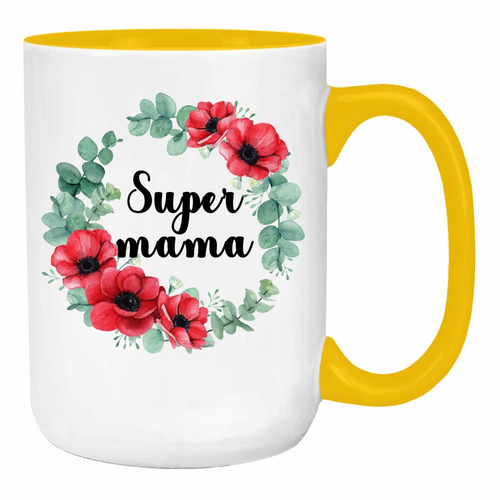Super Mama 4 duży kubek ucho kolor kolor żółty