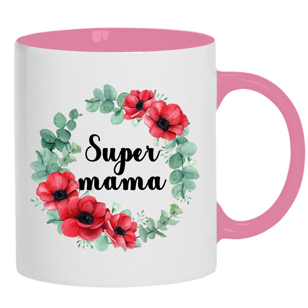 Super Mama 4 kubek ucho kolor kolor różowy