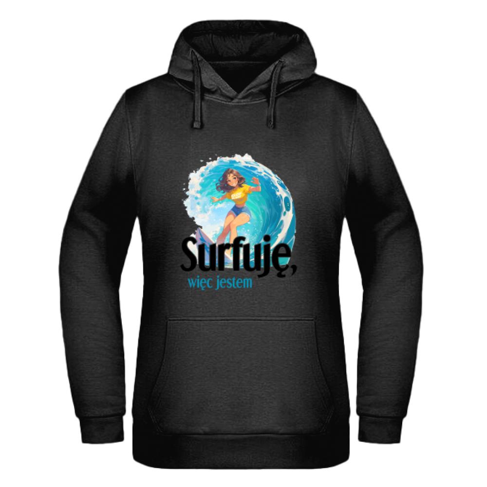 Surfuję, więc jestem bluza damska z kapturem kolor czerwony latte