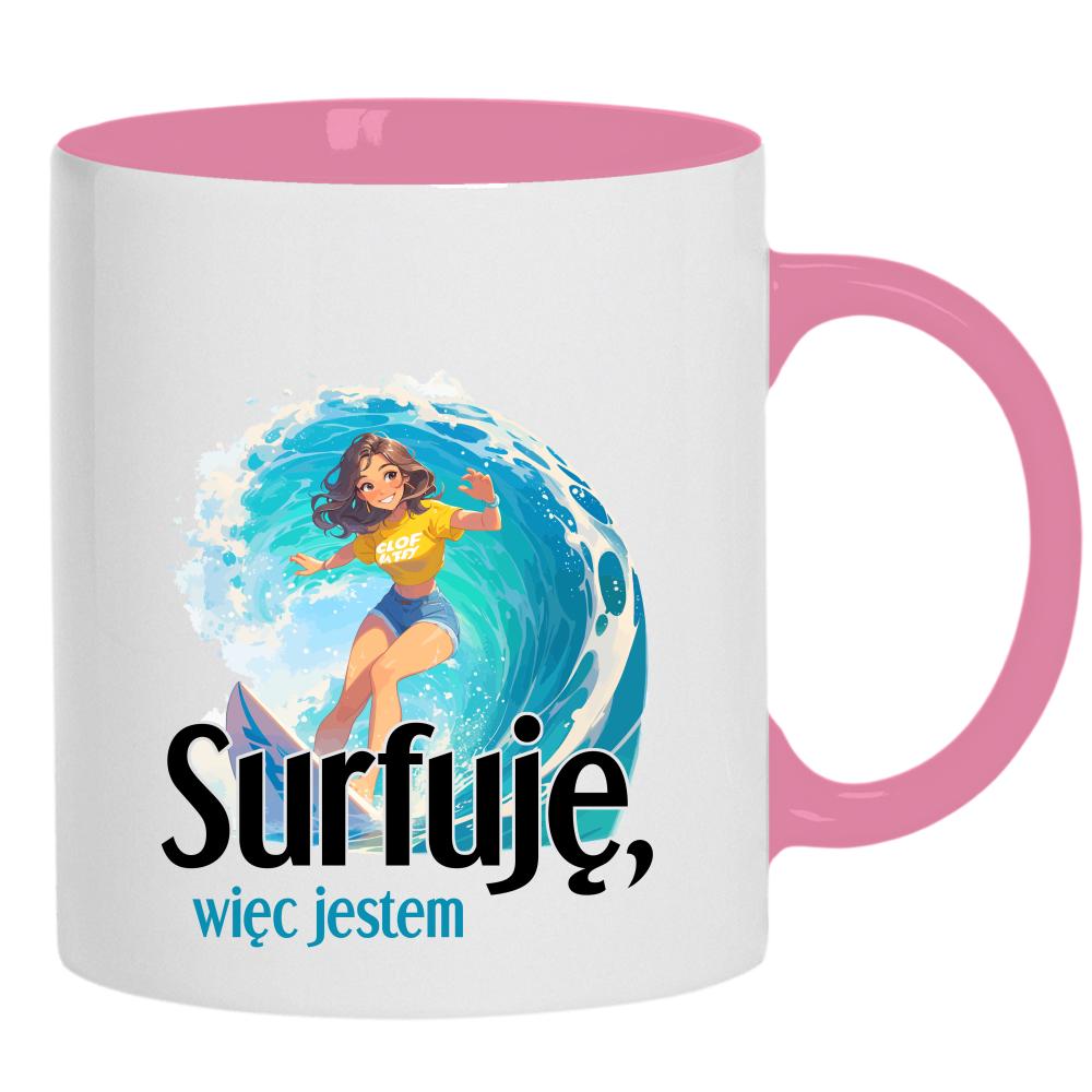 Surfuję, więc jestem kubek ucho kolor kolor różowy