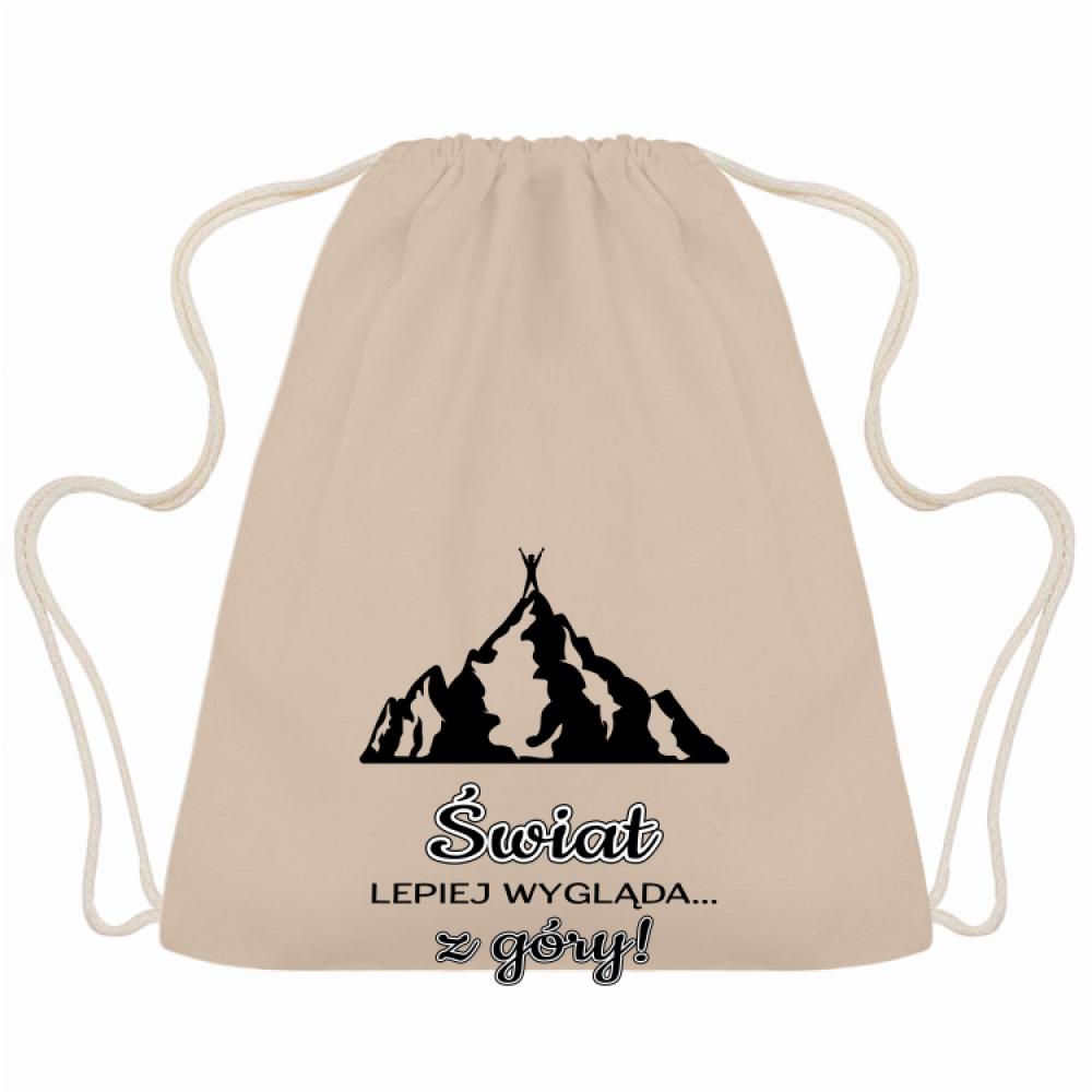 ŚWIAT LEPIEJ WYGLĄDA Z GÓRY! workoplecak kolor beżowy