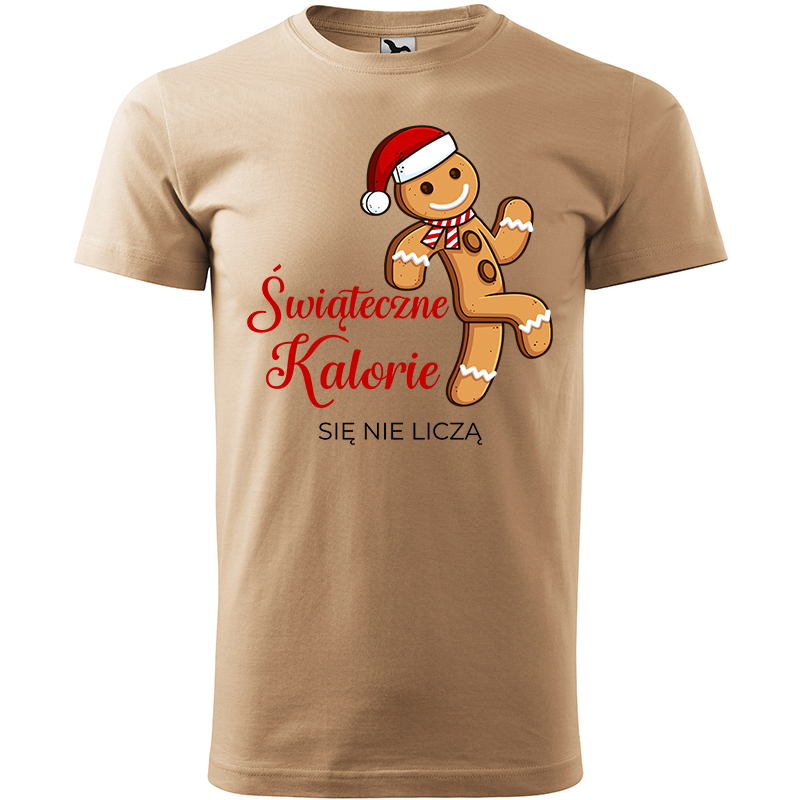 Świąteczne kalorie się nie liczą koszulka męska kolor koszulka piaskowy