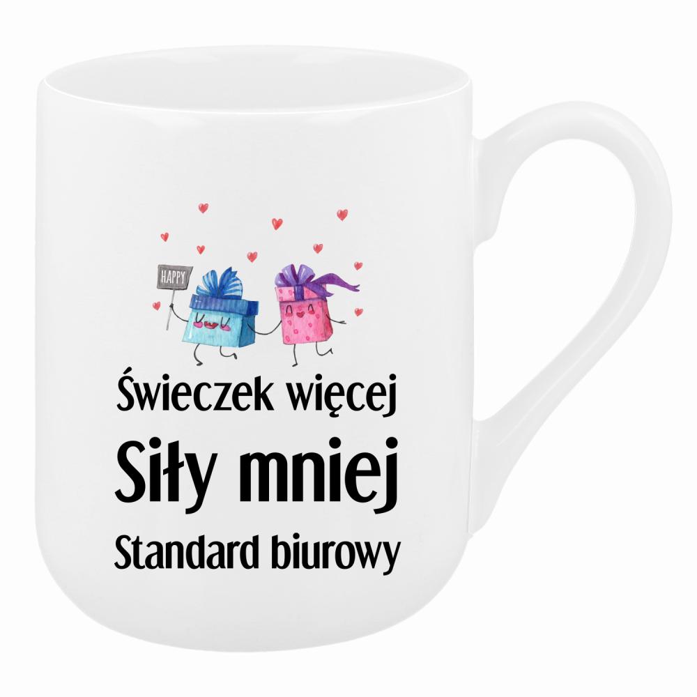 Świeczek więcej siły mniej kubek coffee kolor biały