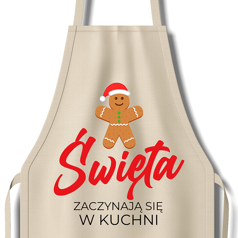 Święta zaczynają się w kuchni fartuch kolor beżowy