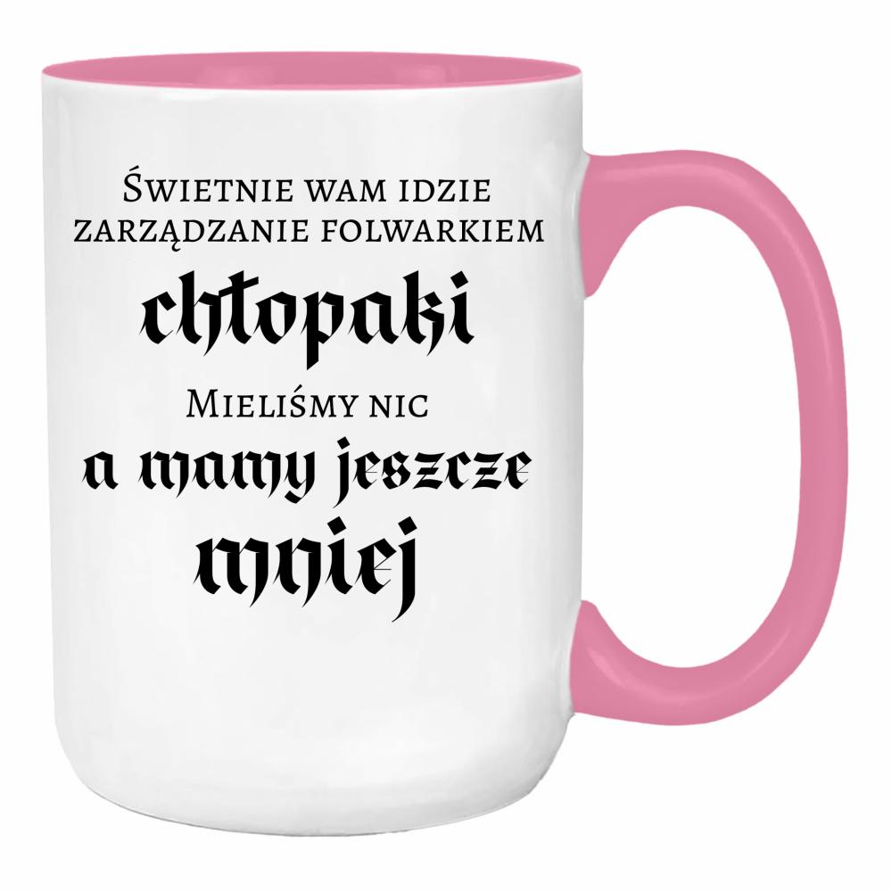 Świetnie wam idzie zarządzanie folwarkiem duży kubek ucho kolor kolor różowy