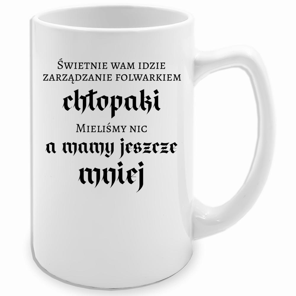 Świetnie wam idzie zarządzanie folwarkiem kubek biały 413 ml kolor żółty