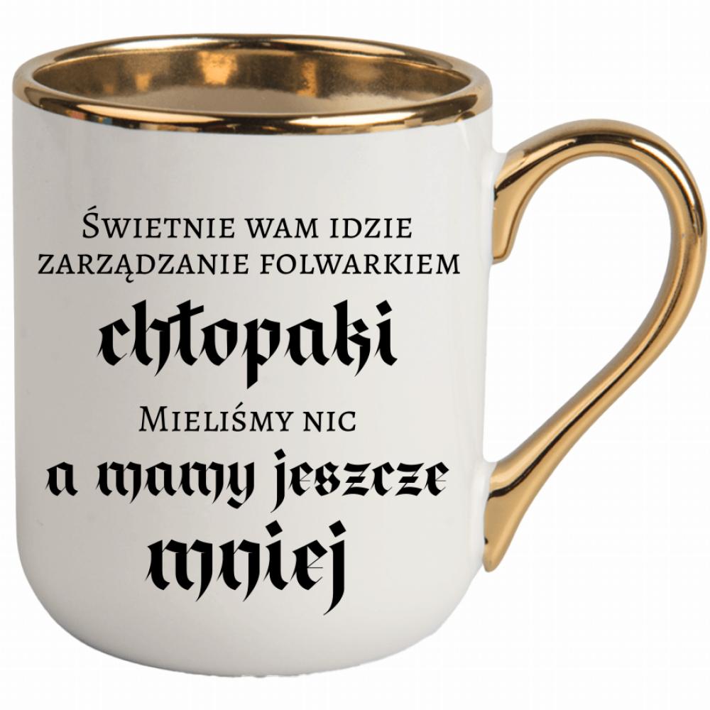Świetnie wam idzie zarządzanie folwarkiem kubek elegant biały kolor red