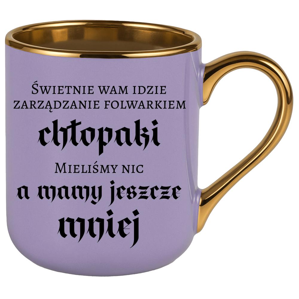 Świetnie wam idzie zarządzanie folwarkiem kubek elegant fioletowy kolor jasnofioletowy