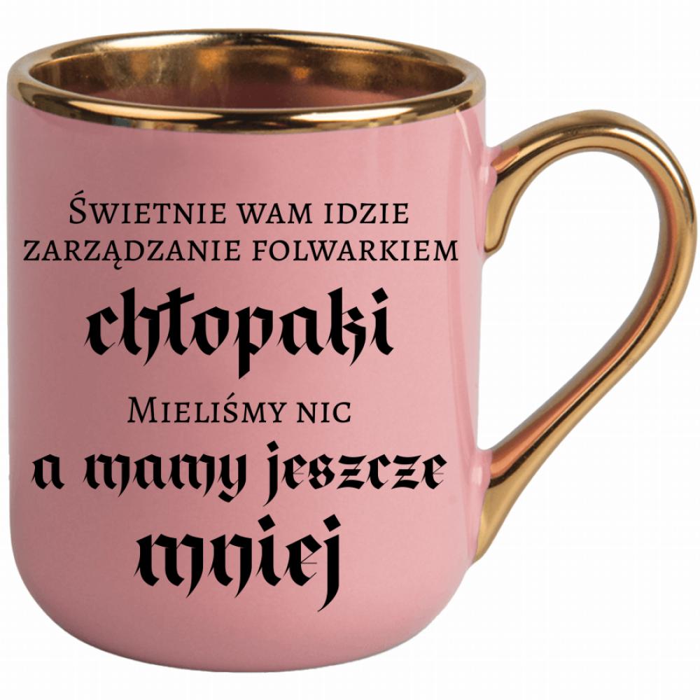 Świetnie wam idzie zarządzanie folwarkiem kubek elegant różowy kolor kremowy