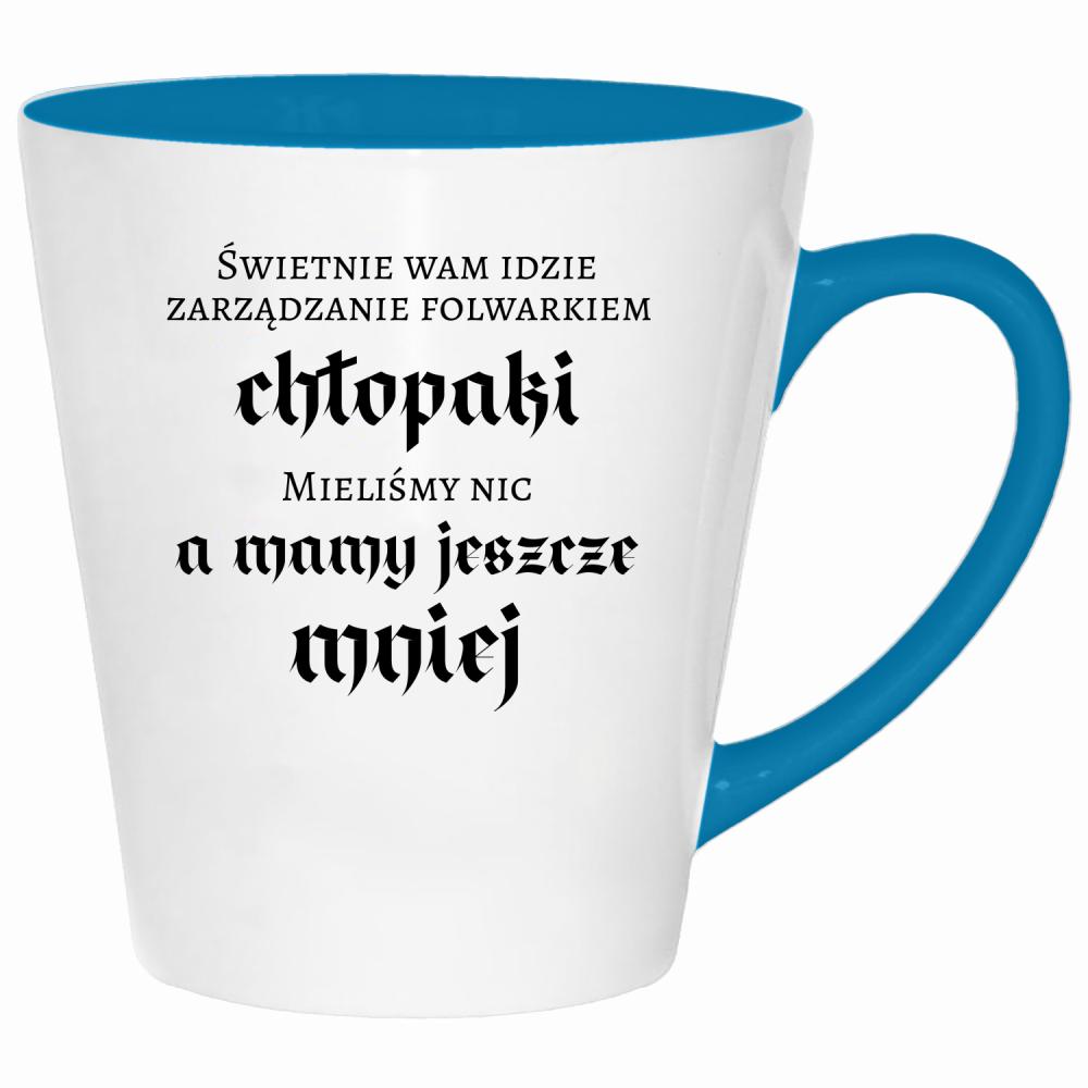 Świetnie wam idzie zarządzanie folwarkiem kubek latte kolor turkus