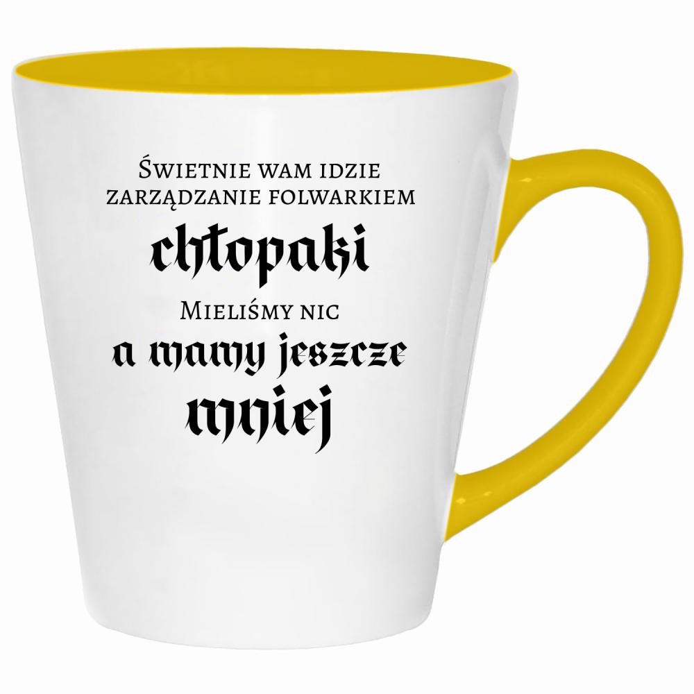 Świetnie wam idzie zarządzanie folwarkiem kubek latte kolor żółtyy
