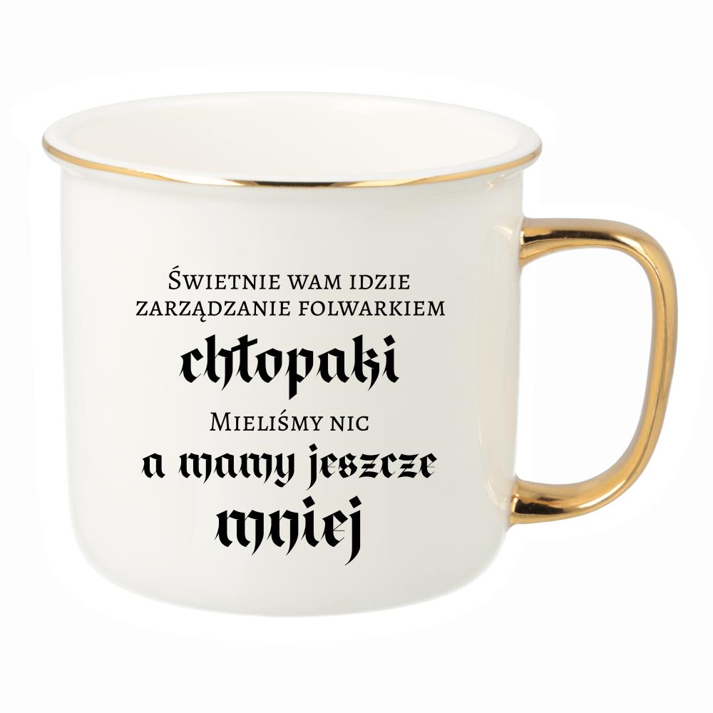 Świetnie wam idzie zarządzanie folwarkiem kubek porcelanowy retro kolor zielony