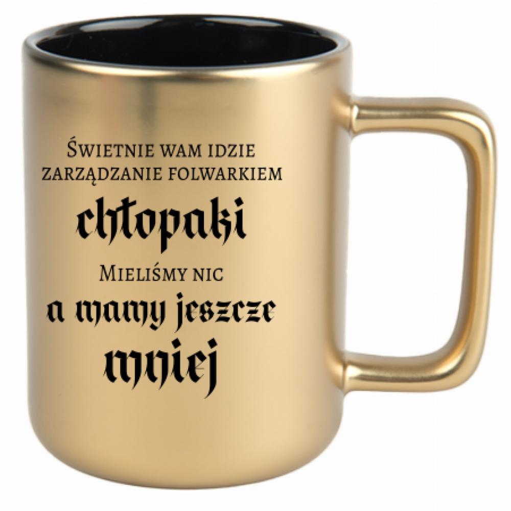 Świetnie wam idzie zarządzanie folwarkiem kubek złoty matowy kolor żółty