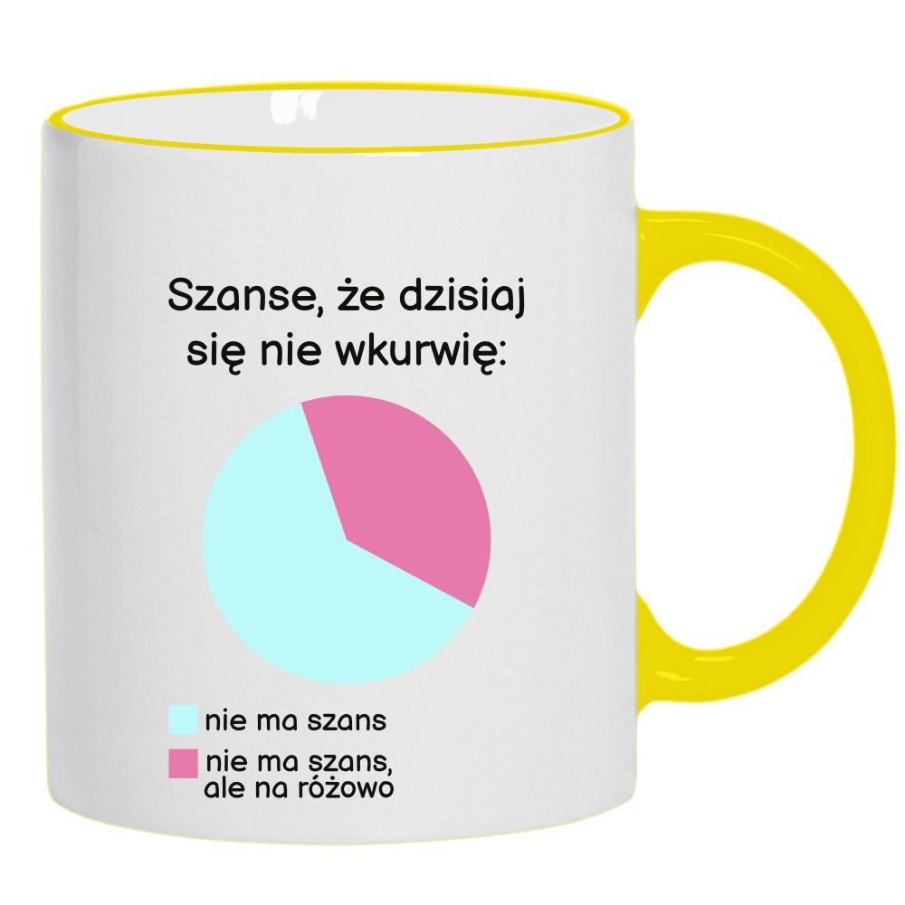 Szanse, że dzisiaj się nie wkurzę kubek żółty uchwyt i rant kolor różowy