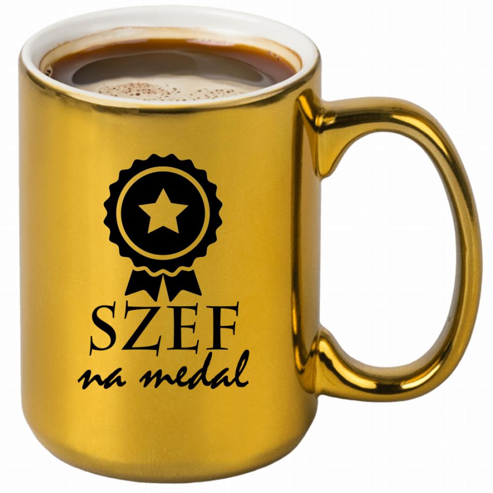 Szef na medal kubek złoty kolor niebieski