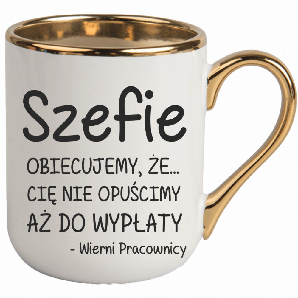 Szefie obiecujemy że Cię nie opuścimy wypłaty kubek elegant biały