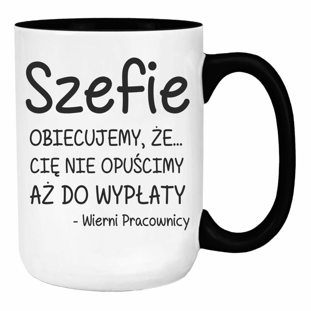 Szefie obiecujemy że Cię nie opuścimy wypłaty duży kubek ucho kolor kolor pastelowy fiolet