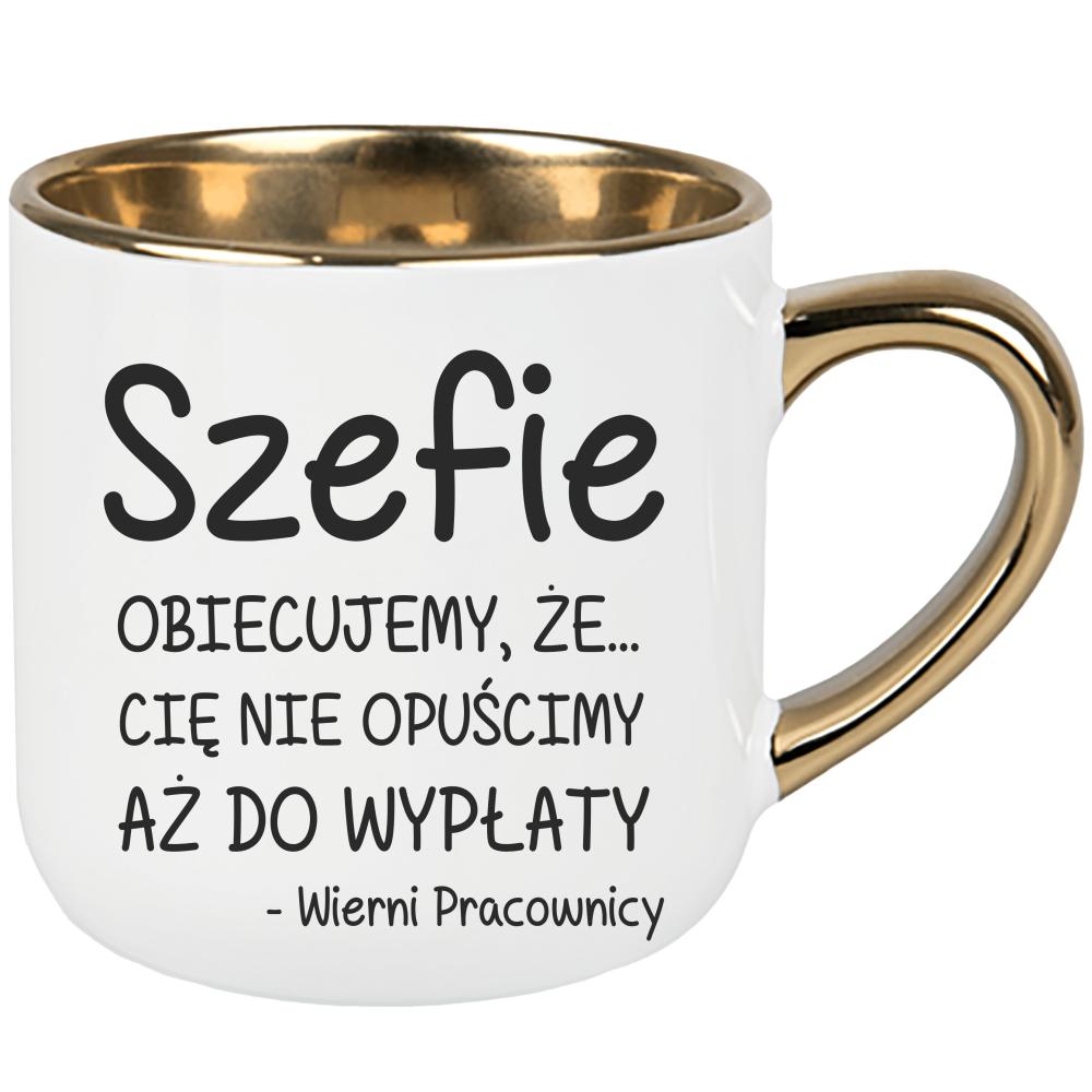 Szefie obiecujemy że Cię nie opuścimy wypłaty kubek elegant duży kolor turkusowy