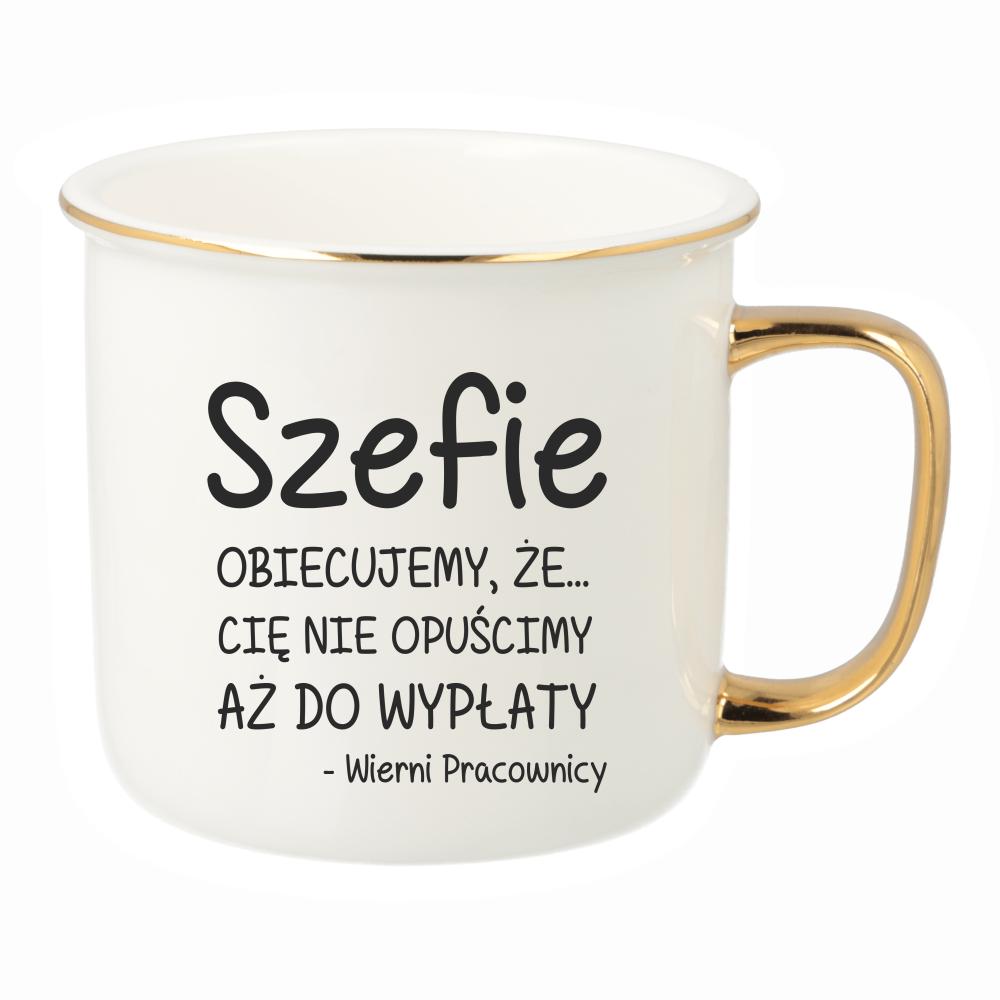 Szefie obiecujemy że Cię nie opuścimy wypłaty kubek porcelanowy retro kolor niebieski 2