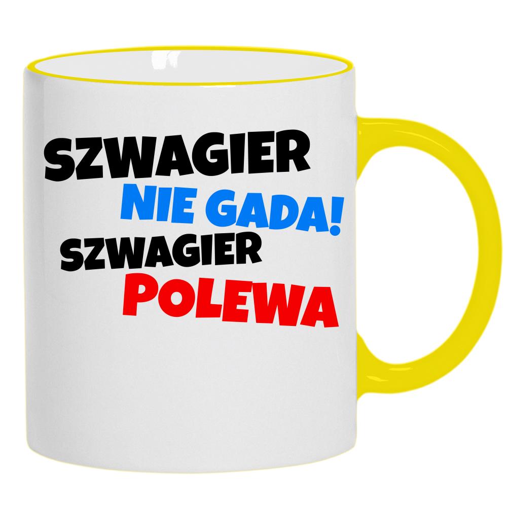 SZWAGIER NIE GADA, SZWAGIER POLEWA kubek żółty uchwyt i rant kolor limonka