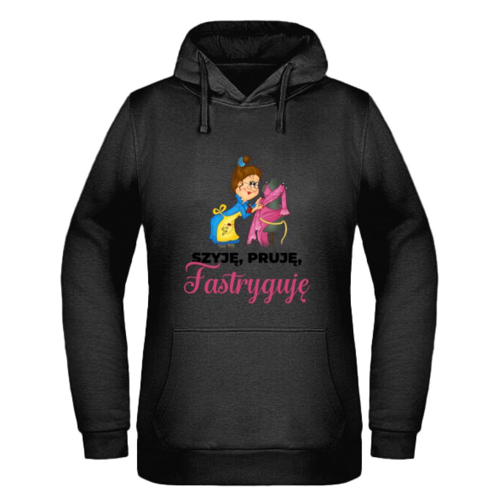 Szyję Pruję Fastryguję bluza damska z kapturem kolor różowy