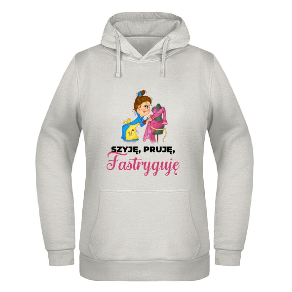 Szyję Pruję Fastryguję bluza damska z kapturem kolor vanilla milkshake