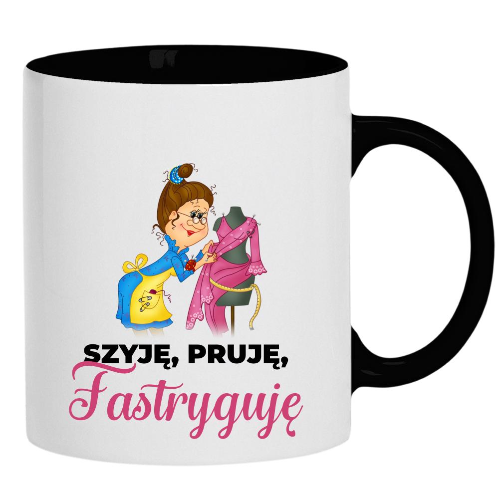 Szyję Pruję Fastryguję kubek ucho kolor kolor czarnyy