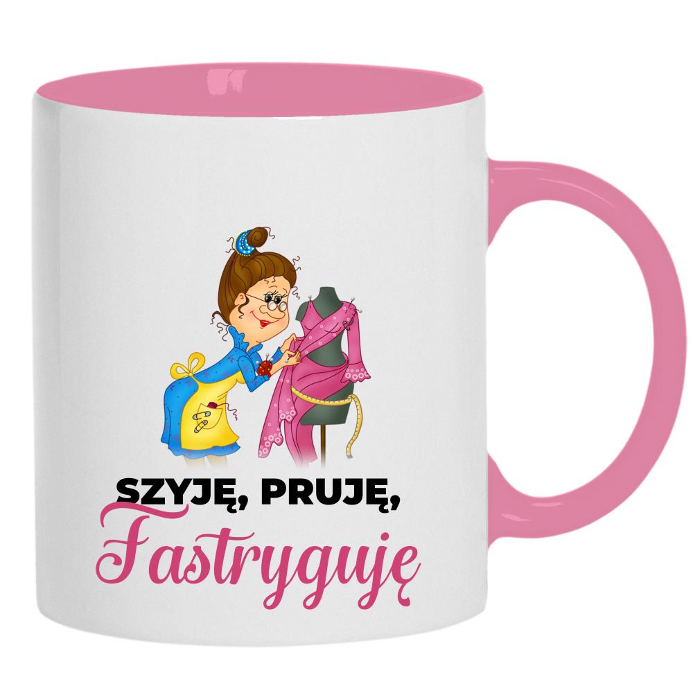 Szyję Pruję Fastryguję kubek ucho kolor kolor różowy