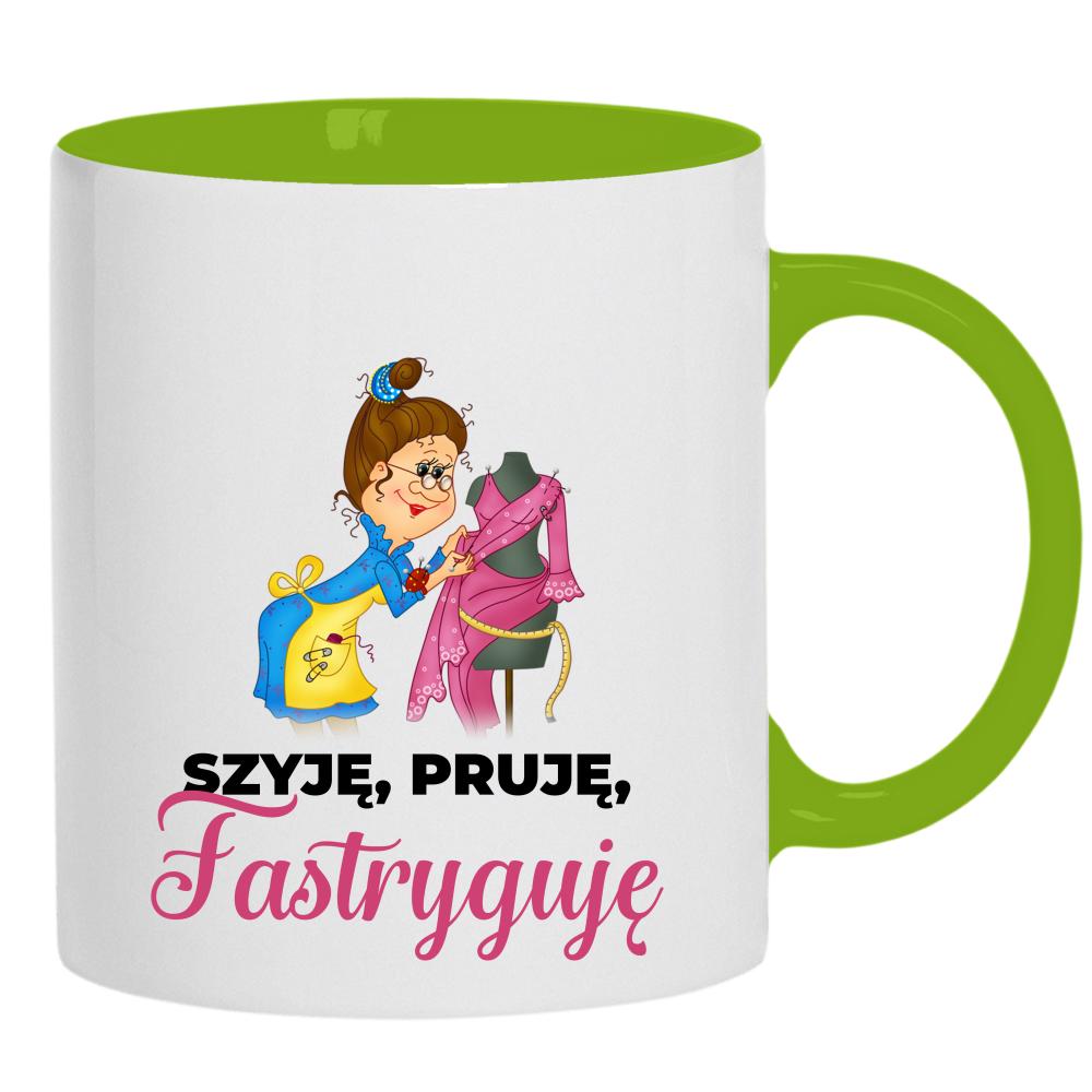 Szyję Pruję Fastryguję kubek ucho kolor kolor zielony