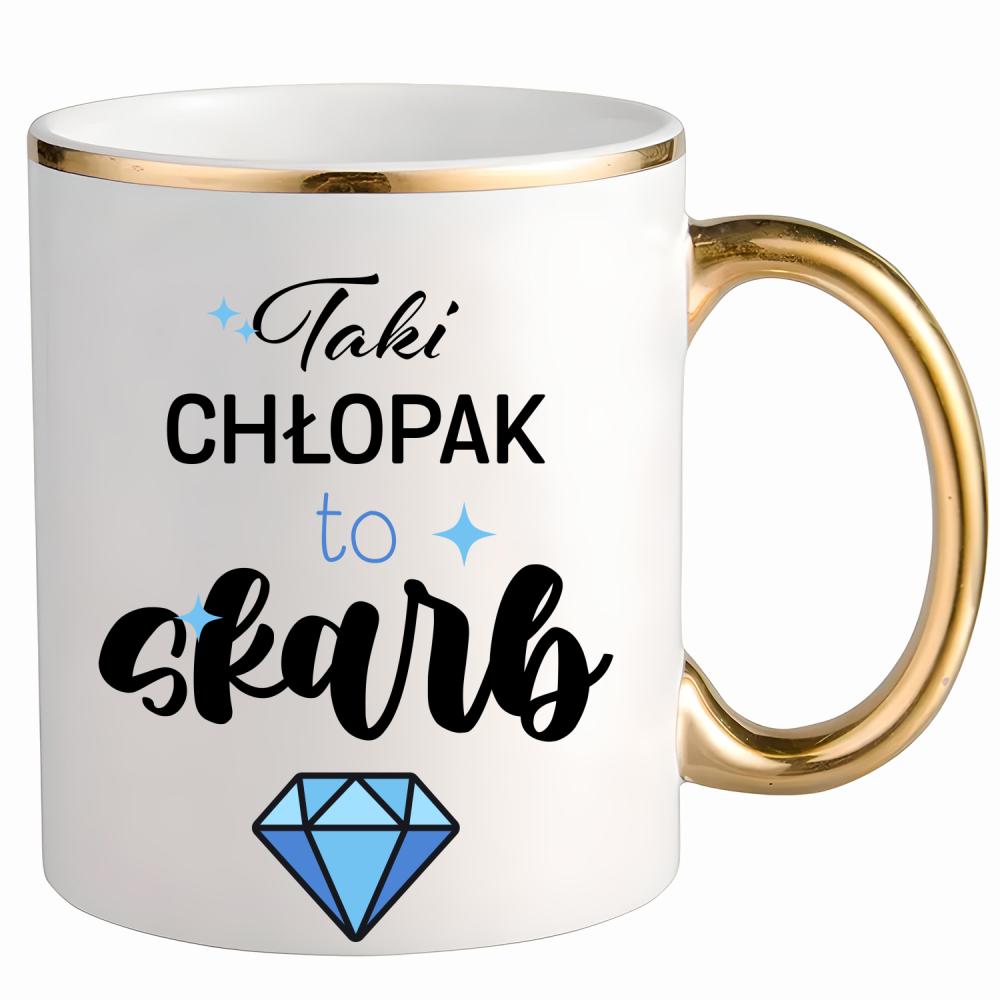 Taki chłopak to prawdziwy skarb! kubek ze złotym uchem i rantem kolor navy