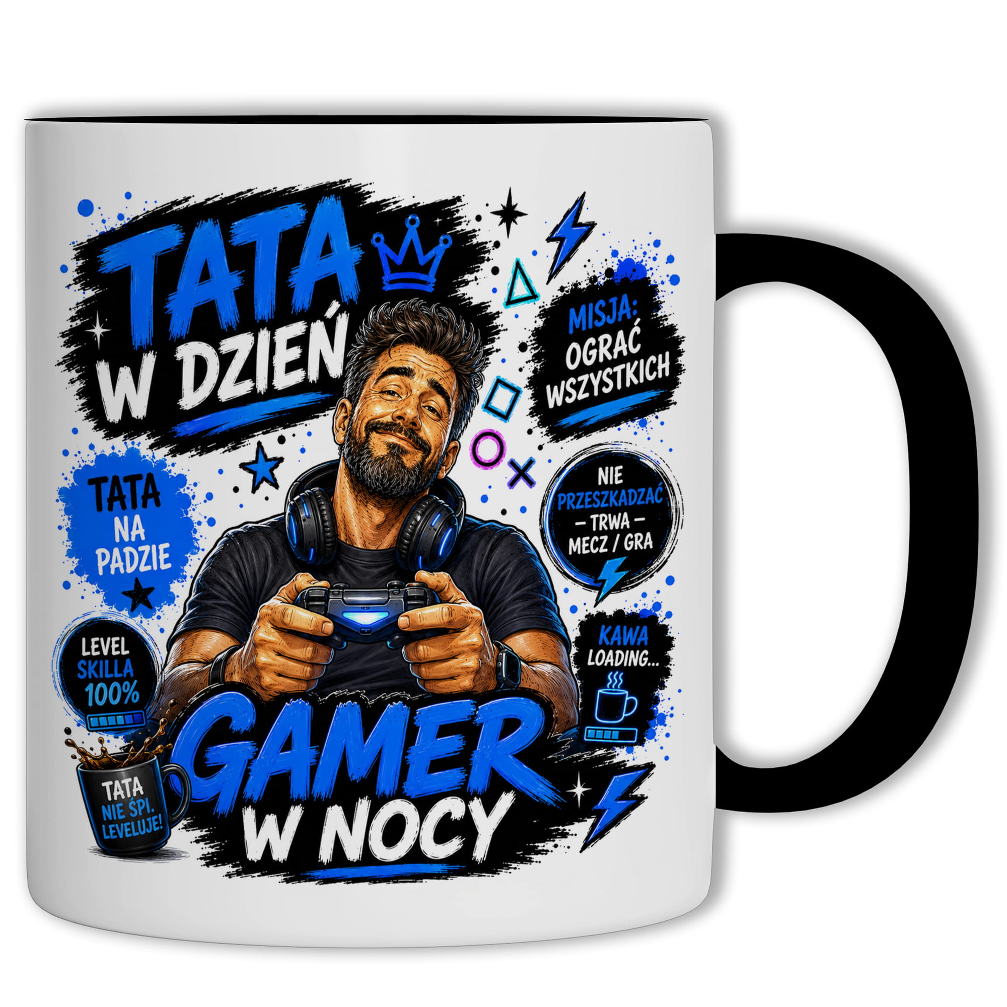 Tata w dzień, gamer w nocy kubek ucho kolor