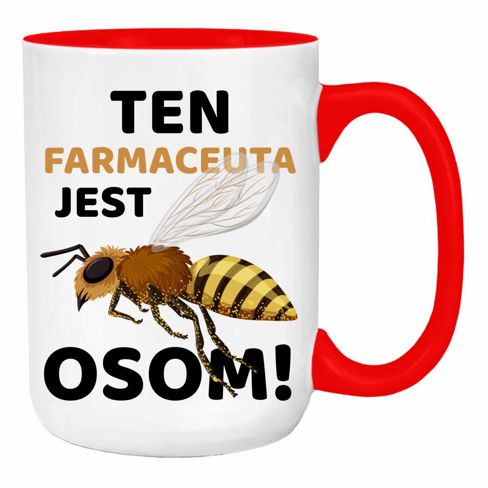 Ten farmaceuta jest osom duży kubek ucho kolor kolor red
