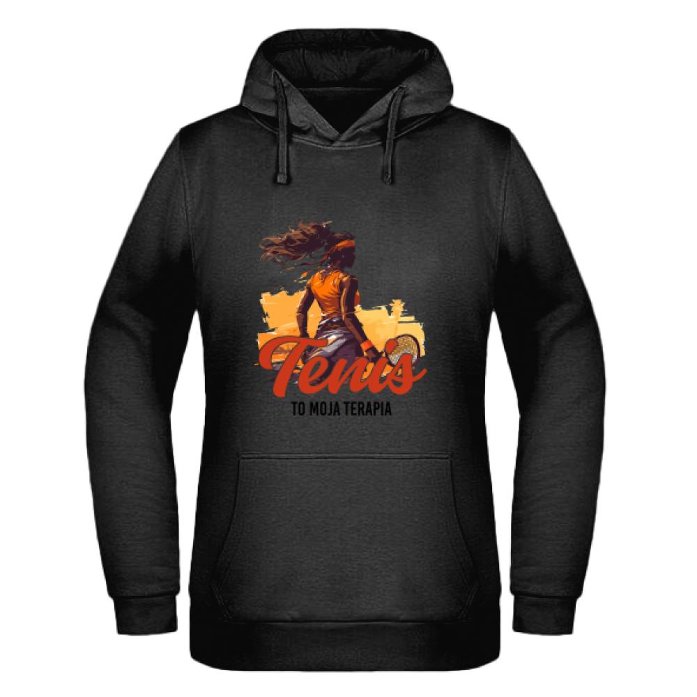 Tenis to moja terapia bluza damska z kapturem kolor czerwony latte