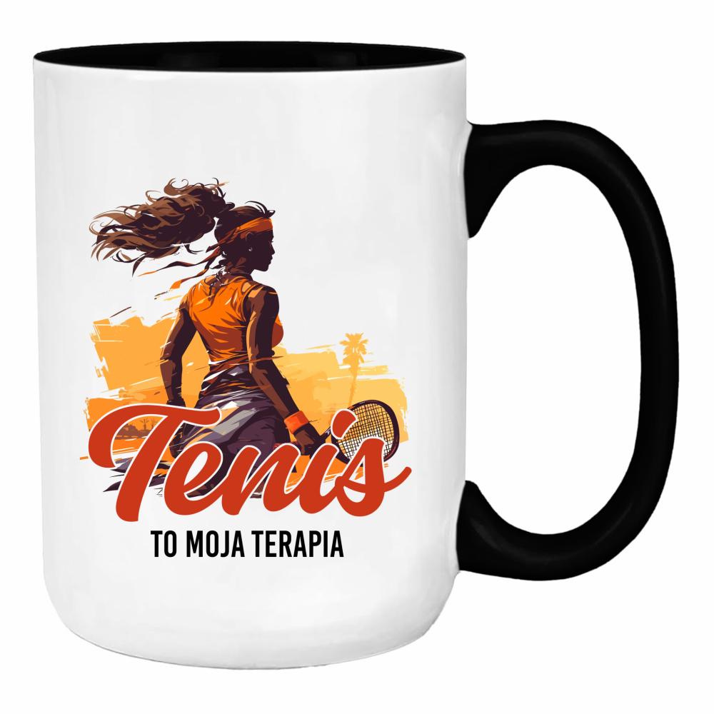 Tenis to moja terapia duży kubek ucho kolor kolor czarny
