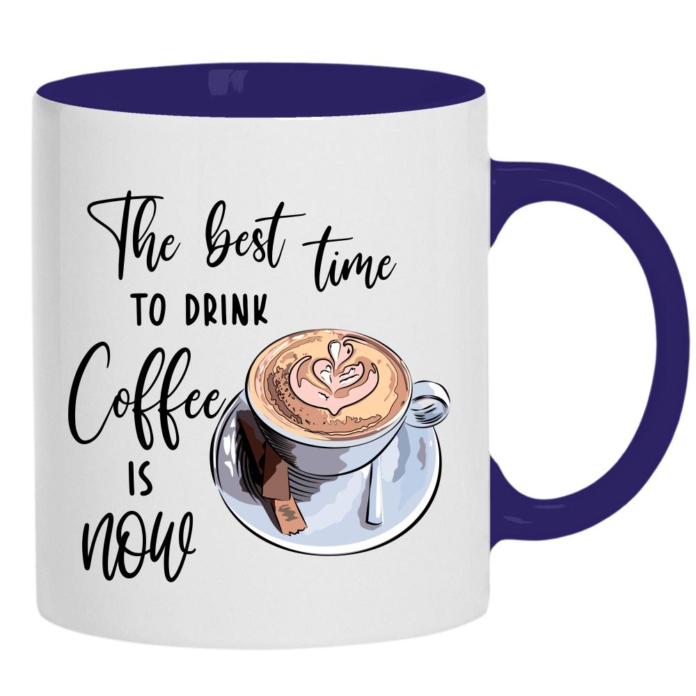 The Best Time to Drink Coffee is Now kubek ucho kolor kolor navy
